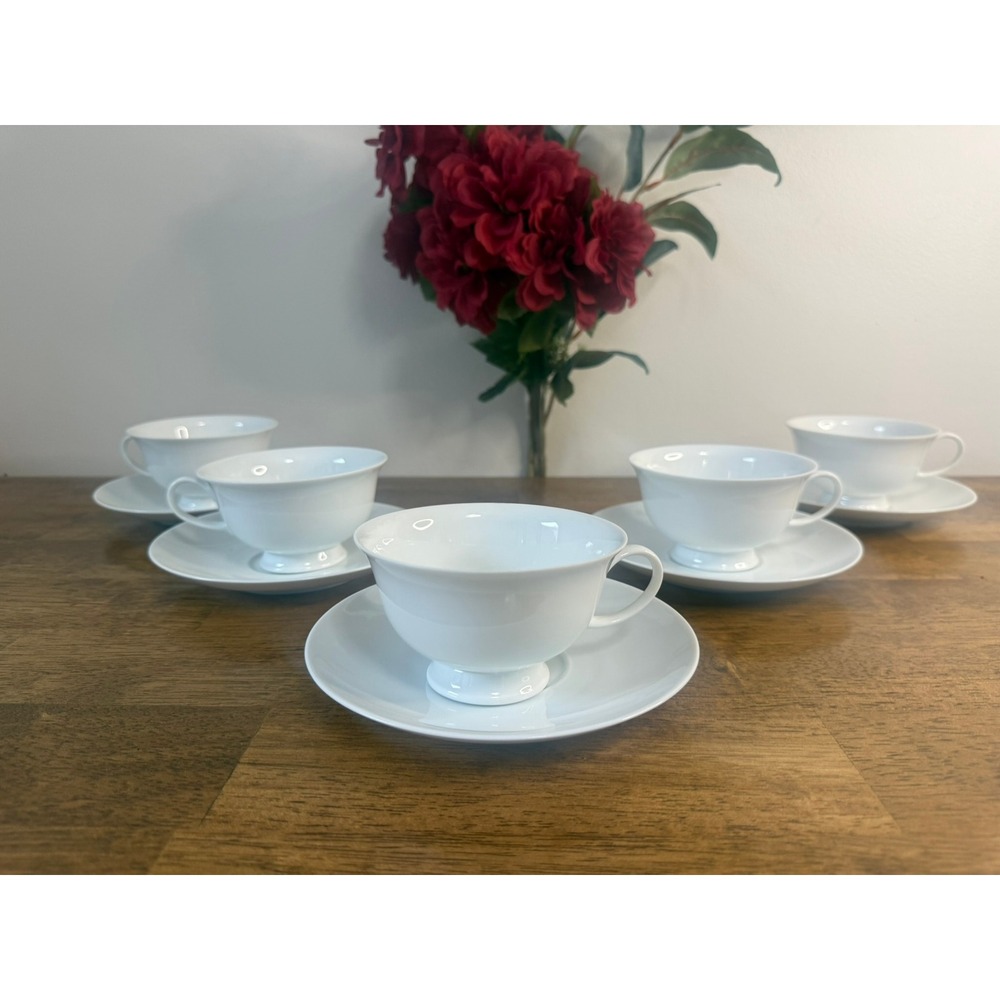 Rosenthal Classic Rose Collection White Porcelain 5 Teacups Saucer Set Germany